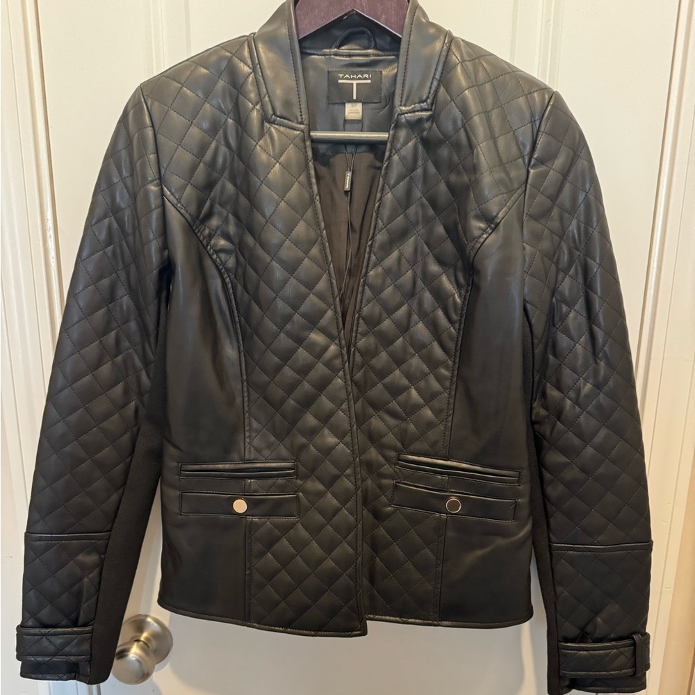 Tahari Black Quilted Leather Jacket